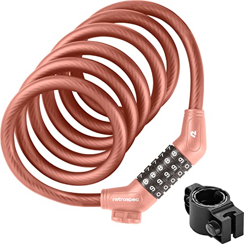 Retrospec Grizzly Plus Cable Bike Combination Lock Combo, Heavy Duty Anti Theft Bicycle Cable Lock, 6 Foot Coiled Cut Resistant Cable with 5 Digit Custom Combination and Mounting Bracket