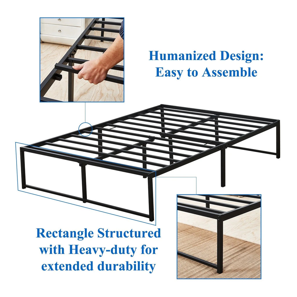 Metal Platform Bed Frame with Heavy Duty Steel Slats, Black B451997