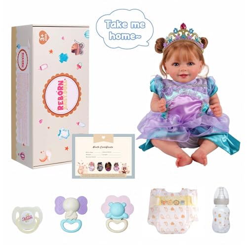 Lifelike Reborn Baby Doll 20 Inch Brown Hair Girl with Clothes and Toy Accessories H822