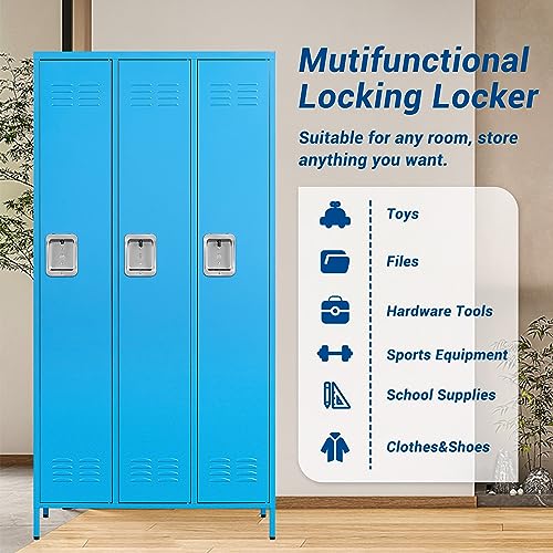 3-Door Blue Steel Storage Locker for Office, School, Gym C68898