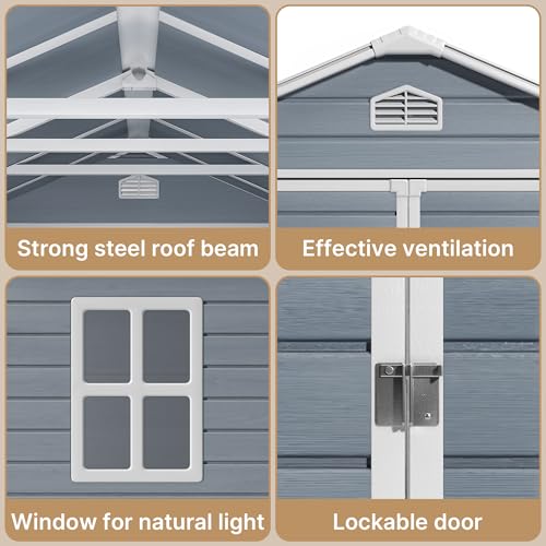 Outdoor Storage Shed with Floor, Lockable Doors, Window, Vents, Steel Frame U71245