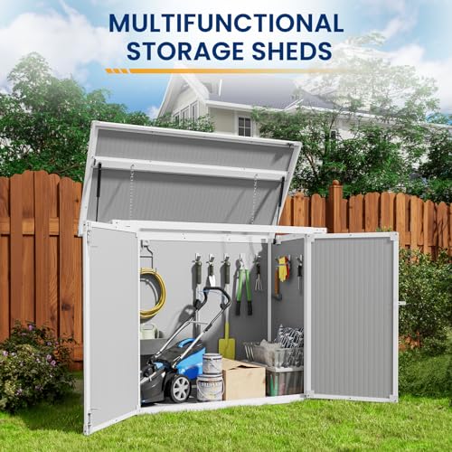 Outdoor Storage Shed, Weather Resistant Resin Box with Floor for Garden Tools I6082