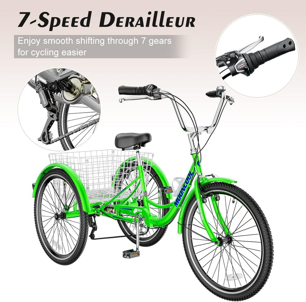 Adult Tricycle 7-Speed 3-Wheel Bike with Basket for Seniors S8817