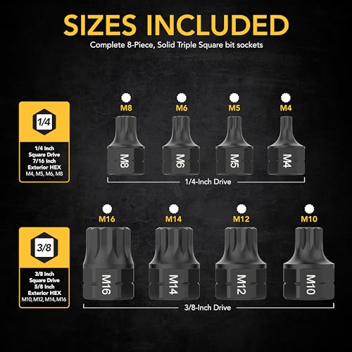 Triple Square Spline Bit Socket Set, Extra Long 4-Inch Z711161
