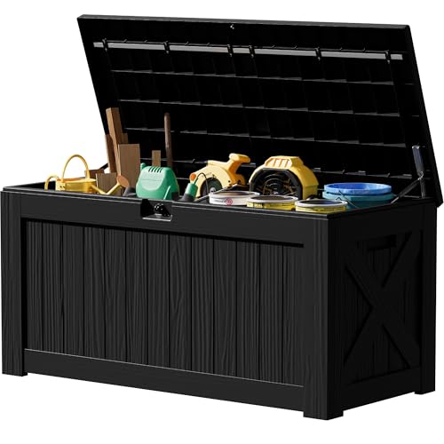 31 Gallon Resin Deck Box Waterproof Indoor Outdoor Storage for Patio Cushions and Garden Tools L90121