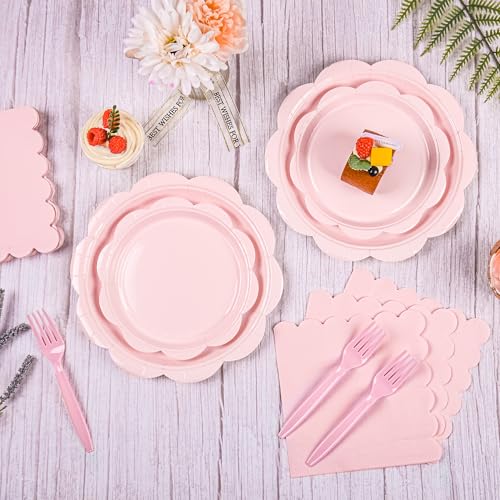 Ivory Paper Plates and Napkins Set for 50 Guests, Disposable Tableware with Utensils M509