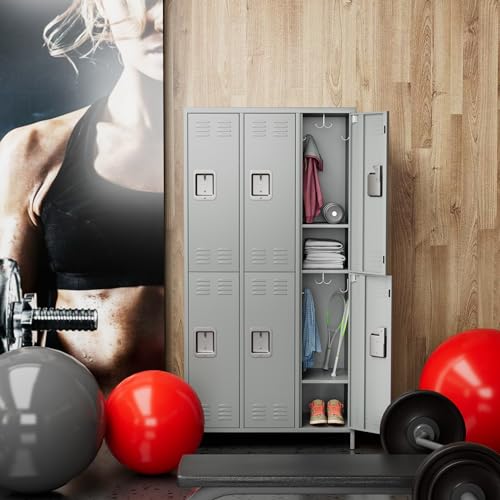 6 Door Metal Storage Locker with 18 Hooks, Black & Dark Grey K6611