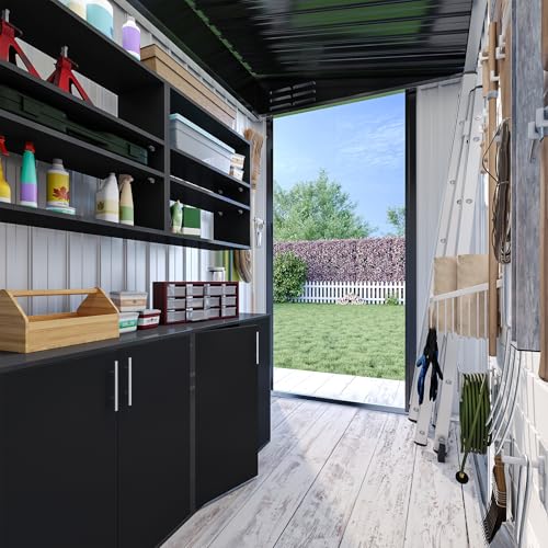 Galvanized Steel Storage Shed with Triple Doors, Weatherproof Outdoor Utility Shed P600721