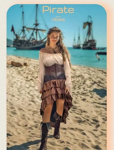 Pirate Costume for Women with Shirt Skirt Corset Belt K4037