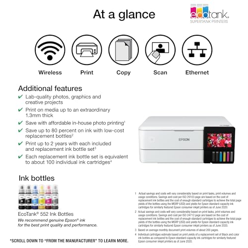 Wireless Color All-in-One Supertank Printer with Scanner and Copier P60389
