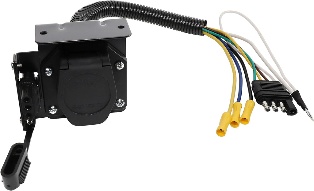 4-Way Flat to 7-Way Round Trailer Wiring Harness Adapter with Mounting Bracket Q9490