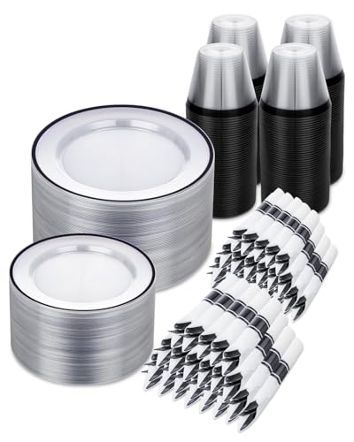 Disposable Plates and Cups Set for 50 Guests with Napkins and Cutlery V71219