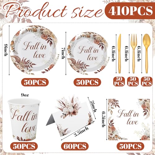 410 Pcs Terracotta Floral Paper Plates and Napkins Set for 50 Guests S1131
