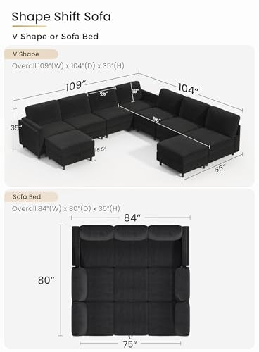 Modular Sectional Sofa Bed with Storage Ottoman, Beige S706