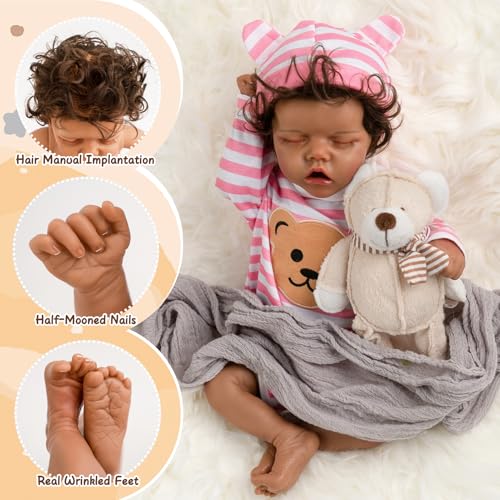 Realistic Reborn Baby Doll with Silicone Soft Body, Black Lifelike Baby Girl with Feeding Kit X111