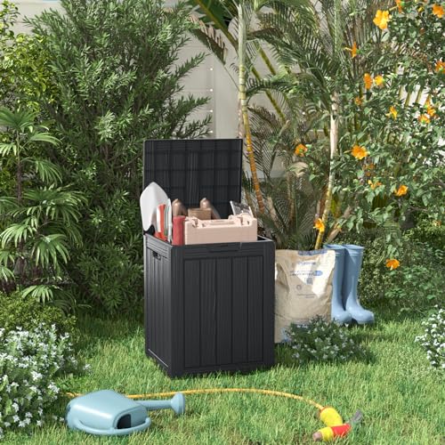 100 Gallon Resin Deck Box, Lockable Patio Outdoor Storage, Waterproof - Black F75230