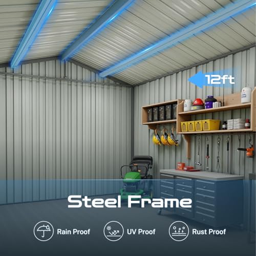 10 x 8 ft Outdoor Storage Shed, Metal Building with Windows and Lockable Doors, Grey Q206