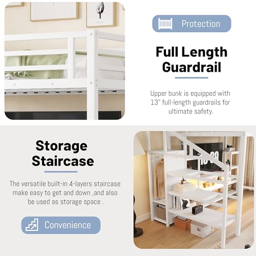 Queen Loft Bed with L-Shaped Desk and Stairs, Metal Frame, Black F92113