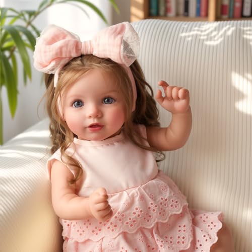 Lifelike Reborn Baby Doll 20 Inch Brown Hair Girl with Clothes and Toy Accessories H822