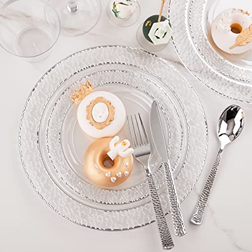350PCS Clear Plastic Plates with Gold Trim for 50 Guests, Disposable Dinnerware Set O686017