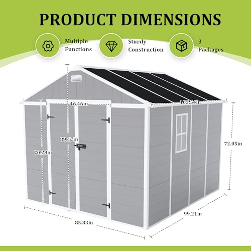 Outdoor Resin Storage Shed 8x8 ft Waterproof Garden Shed with Lockable Doors W96159