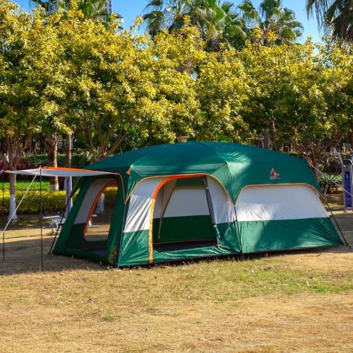 Extra Large Family Cabin Tent 2 Rooms 3 Doors 3 Windows Waterproof for Camping H460