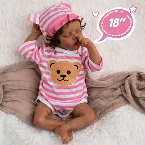 Realistic Reborn Baby Doll with Silicone Soft Body, Black Lifelike Baby Girl with Feeding Kit X111
