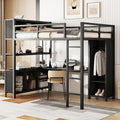 Full Size Loft Bed with Wardrobe and L-Shaped Desk, Metal with Storage Cubes, White Q15057