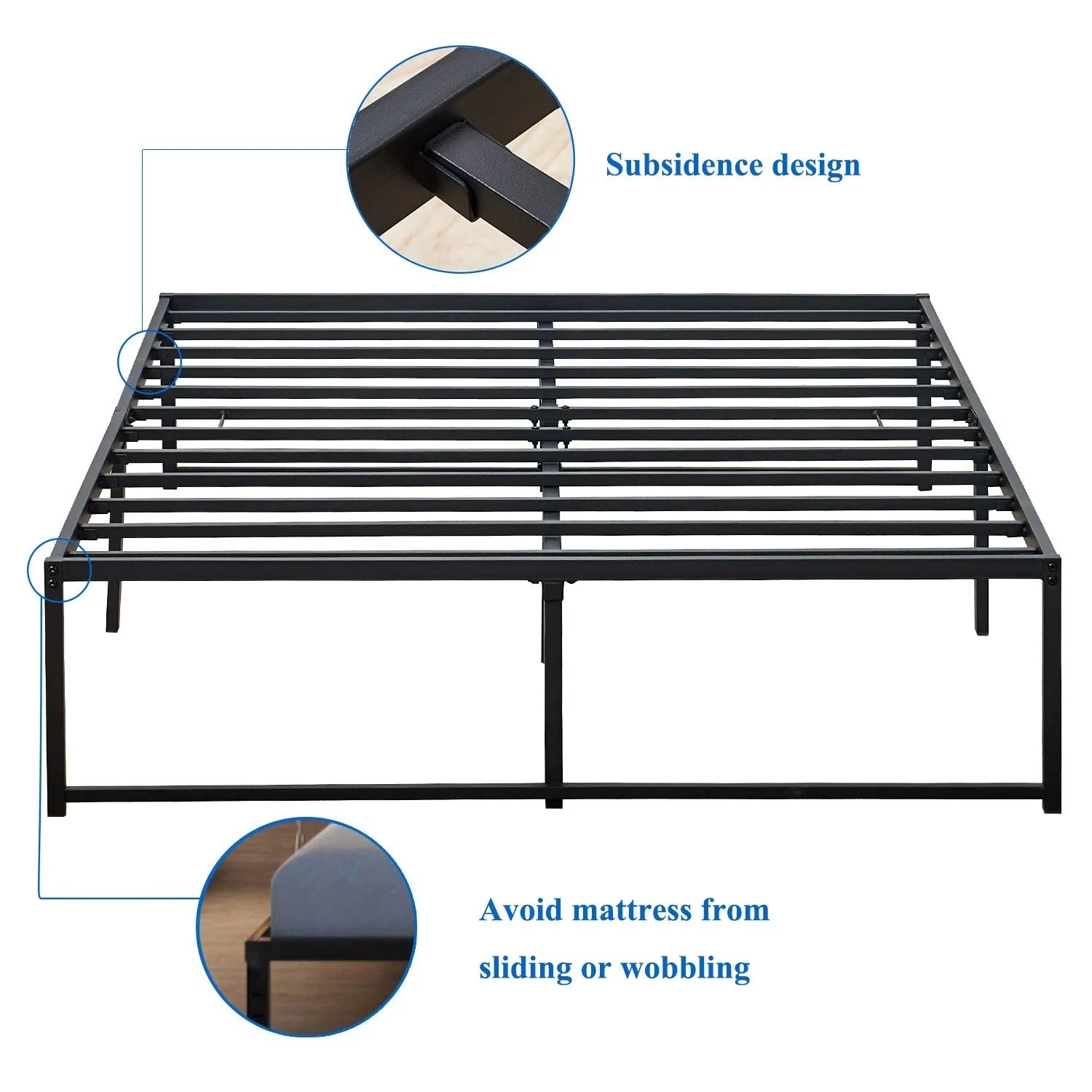 Metal Platform Bed Frame with Heavy Duty Steel Slats, Black B451997
