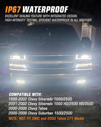 LED Headlights Assembly with Sequential Turn Signal for 1999-2006 Chevy Silverado Suburban Tahoe H92291