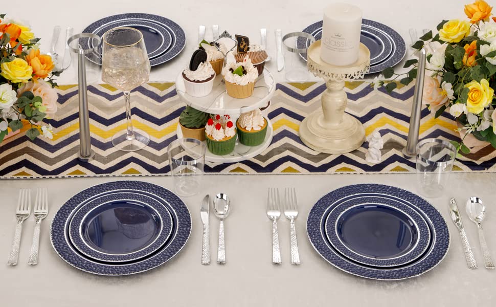 350PCS Clear Plastic Plates with Gold Trim for 50 Guests, Disposable Dinnerware Set O686017
