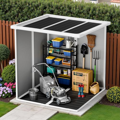 Resin Outdoor Storage Shed with Floor and Window, Lockable Small Tool Shed for Garden Patio Backyard, Light Gray V985