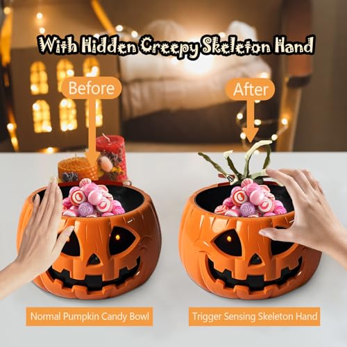 Halloween Candy Bowl with Moving Skull Hand and Glowing Red Eyes M2252