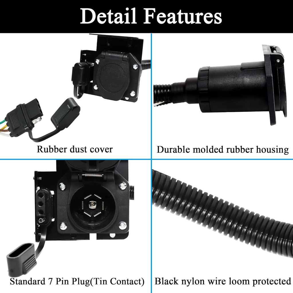 4-Way Flat to 7-Way Round Trailer Wiring Harness Adapter with Mounting Bracket Q9490