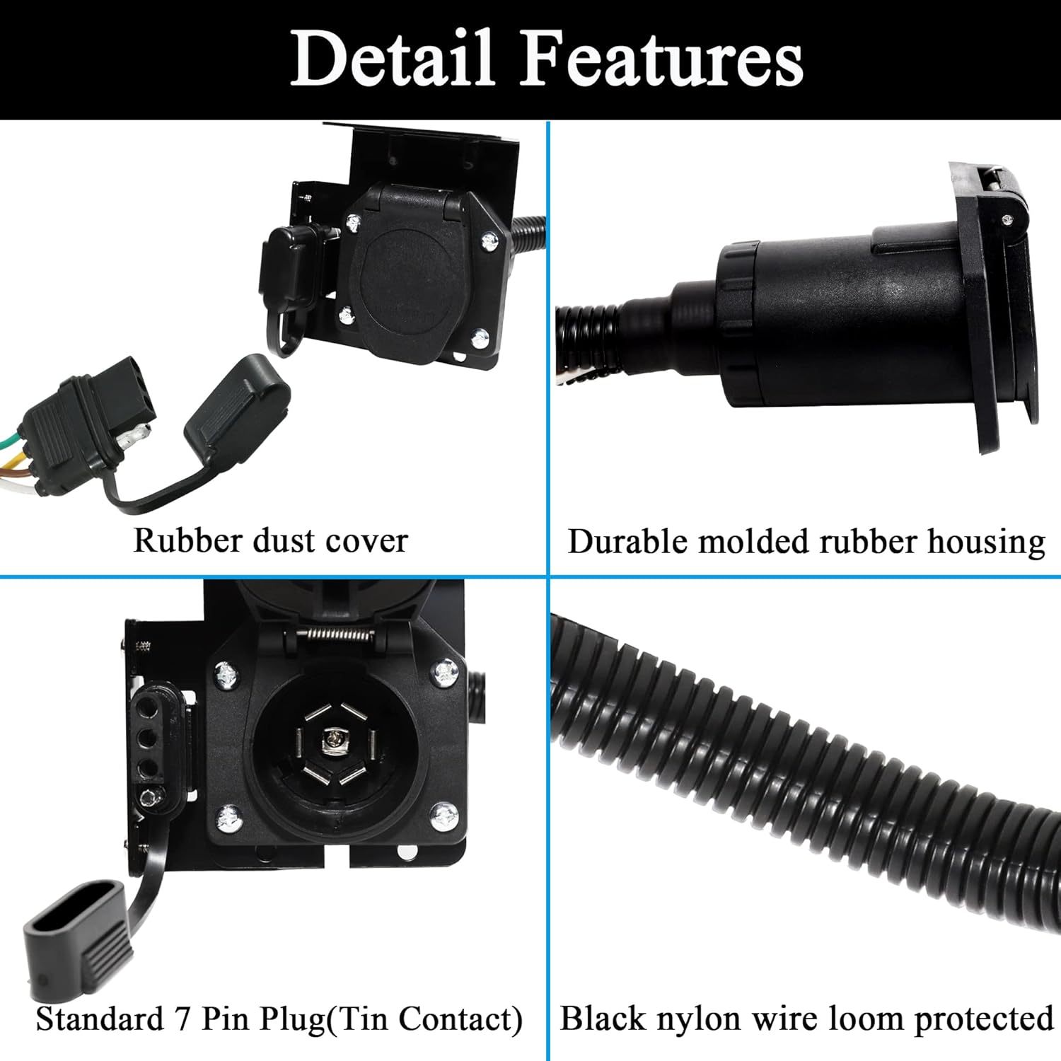 4-Way Flat to 7-Way Round Trailer Wiring Harness Adapter with Mounting Bracket Q9490