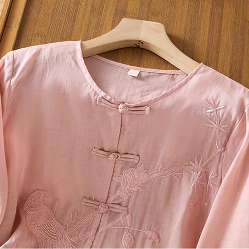 Women's Linen Retro Frog Button Blouse Long Sleeve Casual Shirt C309494