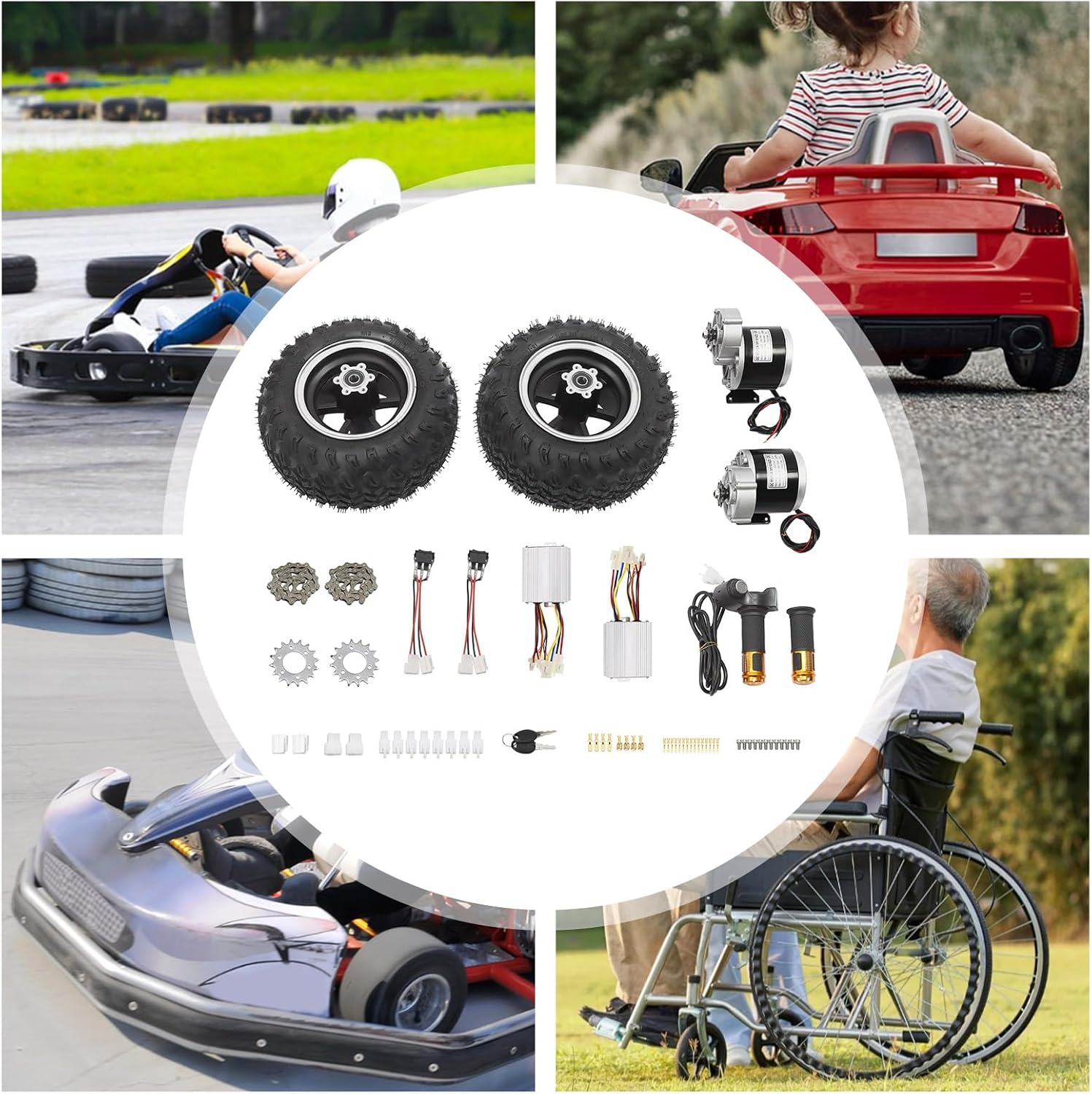 Motor Drive Air Wheel Conversion Kit Dual 350W 36V Brush Gear Motors, Double 10in Wheel Set for Electrical Beach Bike, Wheel Kit with Digital Display Throttle for Electric Cart Bike N39932