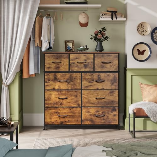 9-Drawer Fabric Storage Tower for Bedroom, Closet, Tall Chest Organizer with Steel Frame R839993