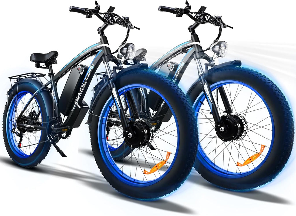 Two 2000W Electric Bikes for Adults with 48V 20Ah Removable Batteries Shi-Mano 21 Speed 80Miles 35MPH Ebike with Lockable Fork Suspension Hydraulic Disc Brake(Blue + Blue)