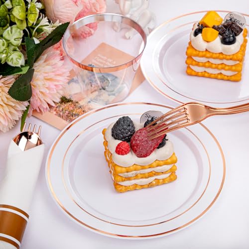 350PCS Clear Gold Plastic Dinnerware Set for 50 Guests, Disposable Plates, Cups & Silverware N692