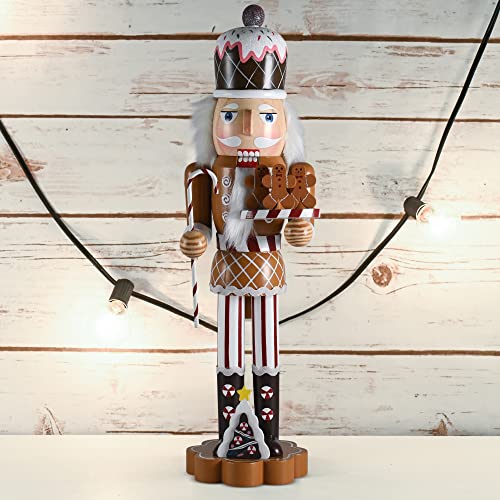 Christmas Candyland Gingerbread Nutcracker Wooden Figure with Candy Cane and Cookies F927