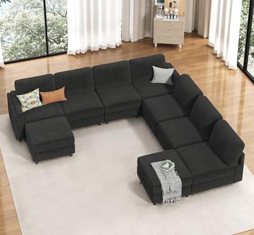 Modular Sectional Sofa Bed with Storage Ottoman, Beige S706