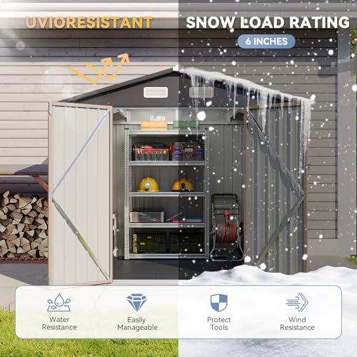 Galvanized Steel Storage Shed with Triple Doors, Weatherproof Outdoor Utility Shed P600721