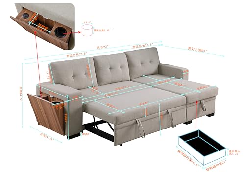 4-in-1 Convertible L Shaped Couch with Pull Out Bed and Storage Z983
