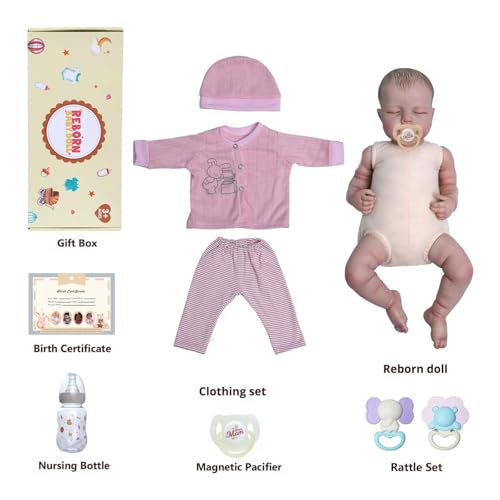 Lifelike Reborn Baby Doll 18 Inch Soft Body Realistic Newborn Sleeping Girl with Clothes and Toy Accessories V33553