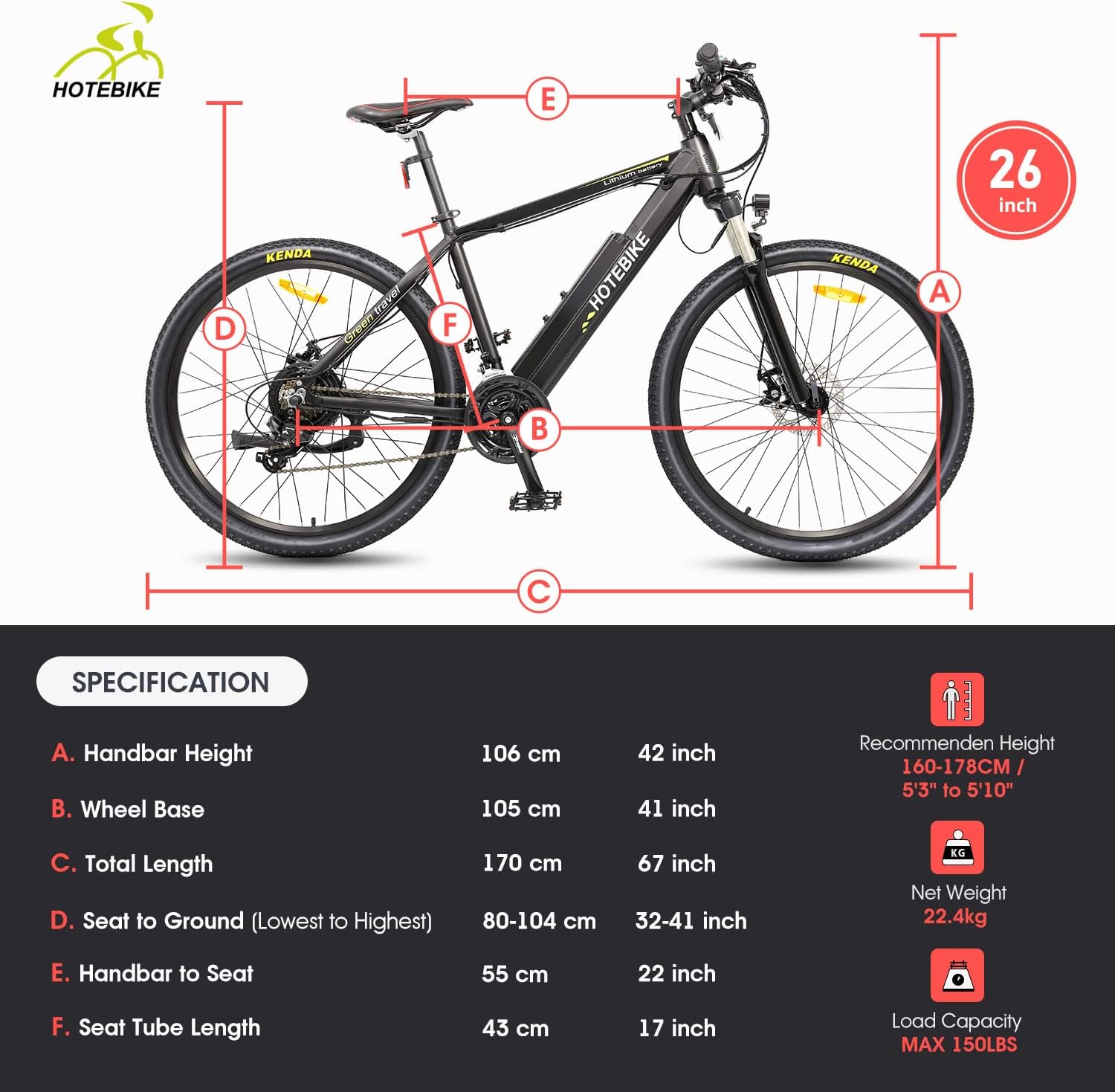 Electric Bike for Adults 500W Mountain Bike with 48V 13AH Removable Battery 26 Inch I332075