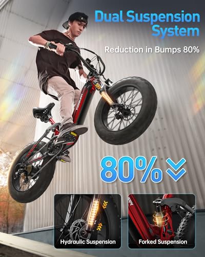 Electric Bike for Adults, 1000W Motor, 48V 20Ah Battery, 20" Fat Tire, Full Suspension U54489