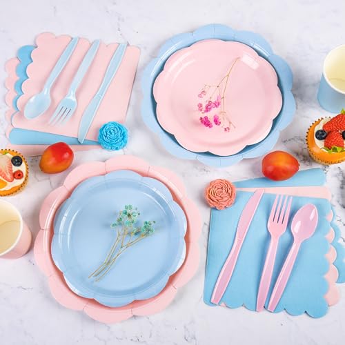 Ivory Paper Plates and Napkins Set for 50 Guests, Disposable Tableware with Utensils M509