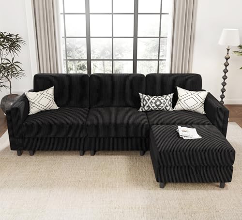 Modular Sectional Sofa Bed with Storage Ottoman, Beige S706