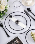 Disposable Plates Set for 50 Guests, Plastic Dinnerware with Cups and Napkins J193